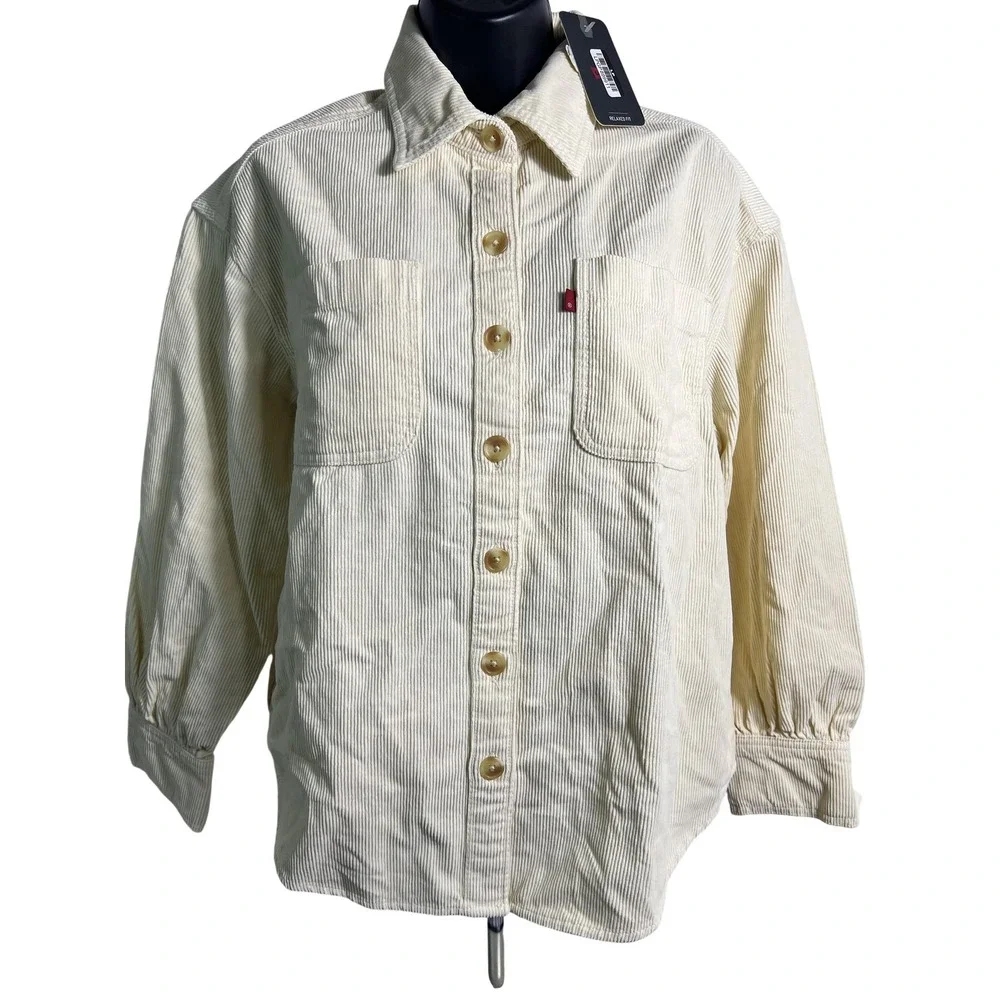 Levi's Corduroy Shirt Womens XS White Button Front Long Sleeve‎ Relaxed Fit Top